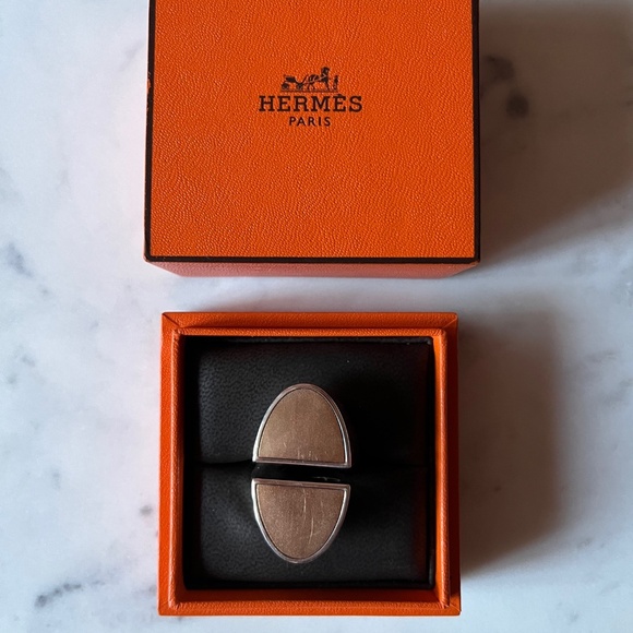 HERMES Chaine d’Ancre Initiale Ring Silver 18K Rose Gold XLarge Sz 51 (US 5.5) - Picture 8 of 8